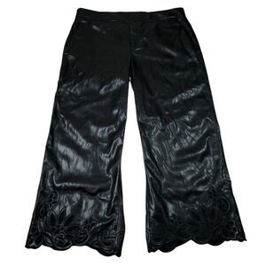 Chico's Faux Leather Cutwork Hem Trousers Wide Leg Ankle Pants Black Size 16